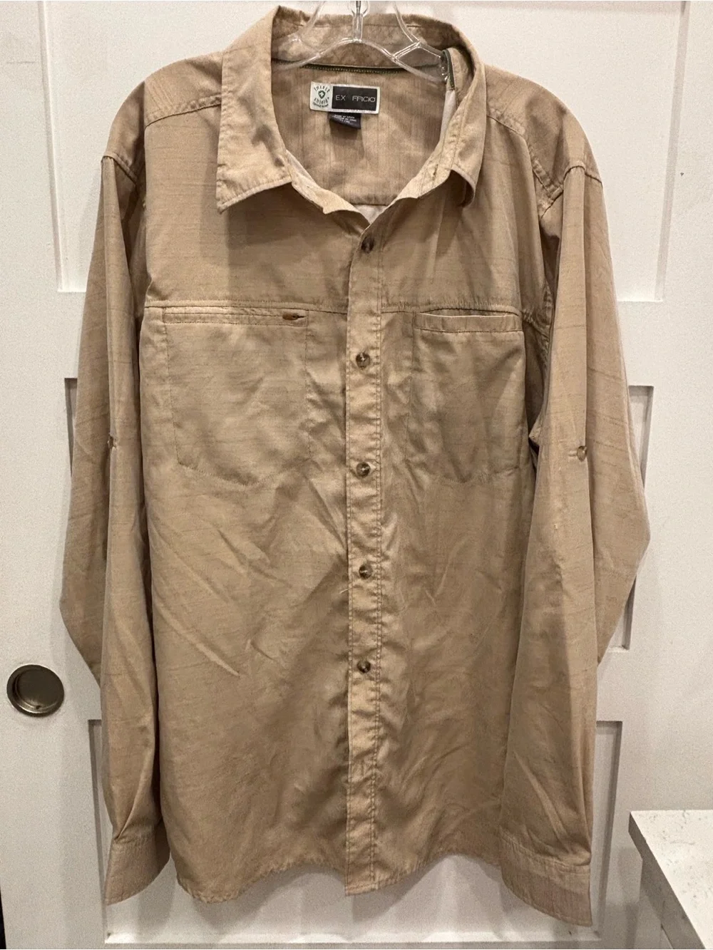 Exofficio Men's Tan Casual Insect Shield Outdoors Hiking Button-Down Shirt